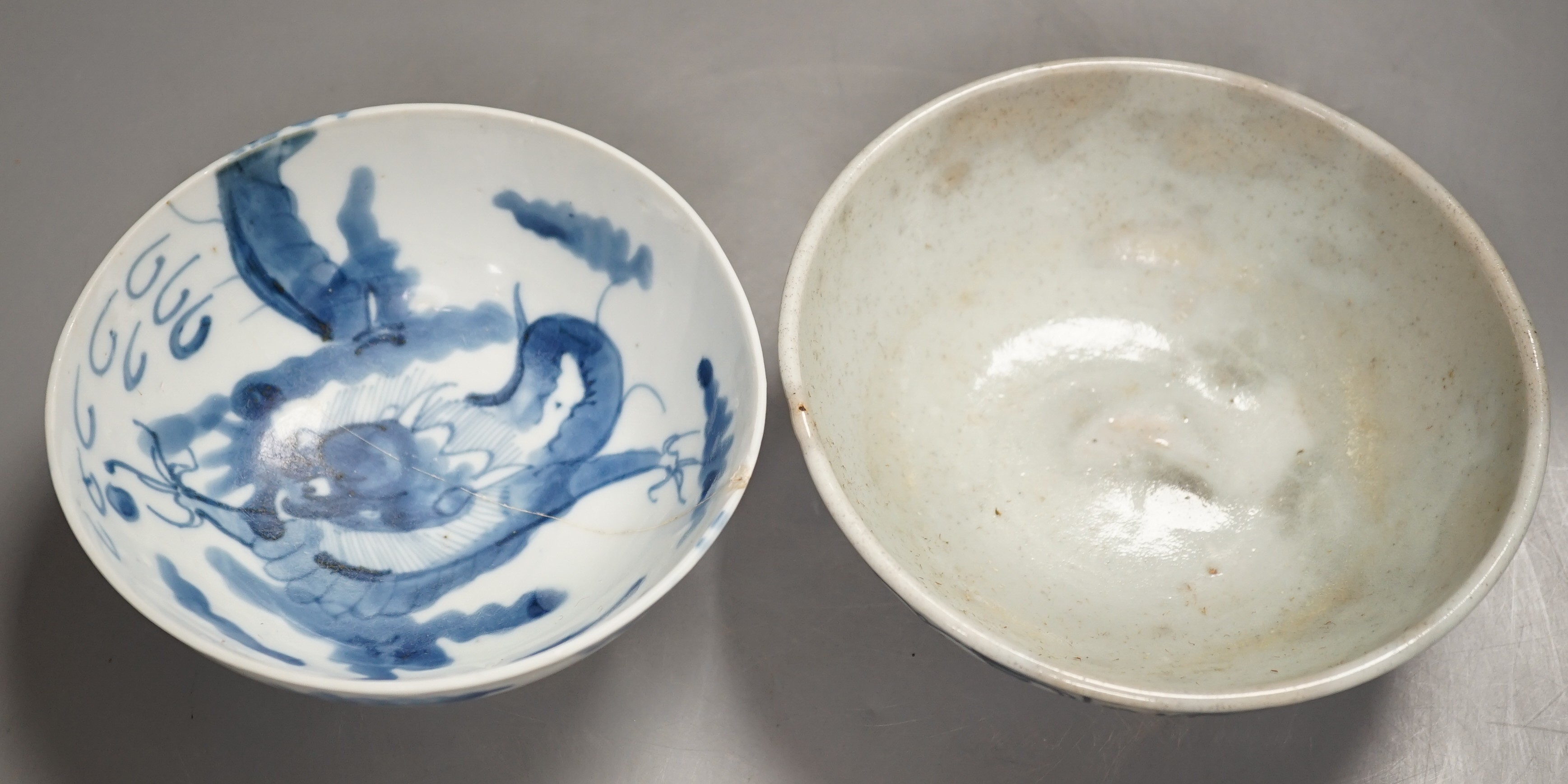 2 Chinese blue and white bowls, 15 cms diameter.